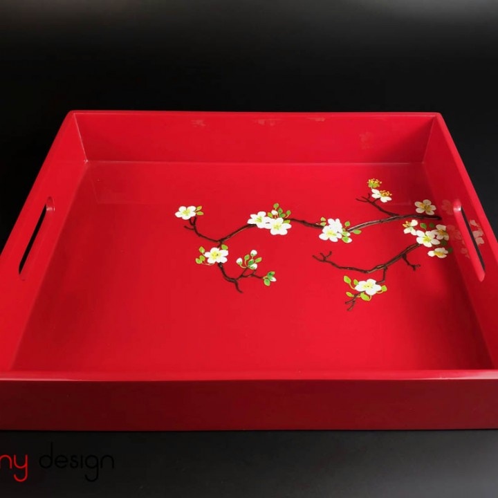 Rectangle lacquer tray with hand painted apricot blossom 30*36cm